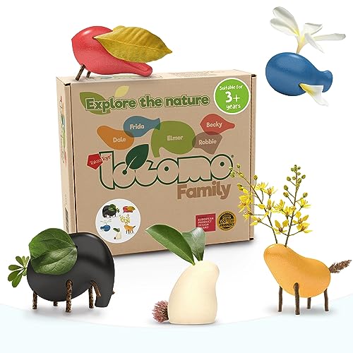 Taksa Toys Locomo Family I Open-Ended Waldorf Educational Outdoor Play Figures, Wooden Animal Montessori Toys for Kids 3 4 5 6 7+ for Childs Learning & Creativity Year Old, Gifts (Set of 5)