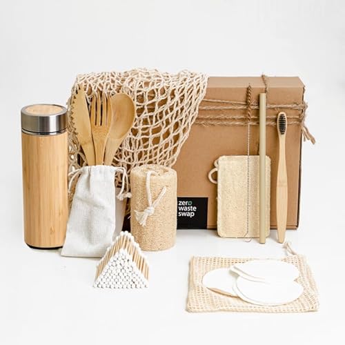 Zero Waste Starter Kit | Sustainable Gifts | Eco Friendly Gift Set | Biodegradable Environmental Home Kitchen Products | Low Waste Packaging | Cotton Mesh Produce Bag, Makeup Removal Pads | NEW 2023