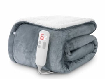 Electric Heated Reversible Sherpa Throw Blanket