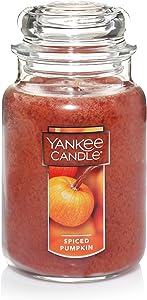 Yankee Candle Spiced Pumpkin Scented, Classic 22oz Large Jar Single Wick Aromatherapy Candle, Over 110 Hours of Burn Time, Apothecary Jar Fall Candle, Autumn Candle for Home