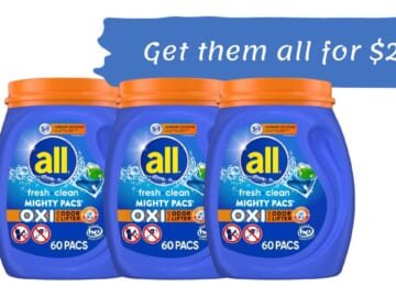 Amazon | 60 Ct All Laundry Detergent Pacs | 3 for $26