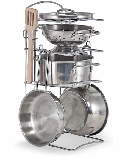 Melissa & Doug Stainless Steel Pots and Pans Pretend Play Kitchen Set for Kids (8 pcs)