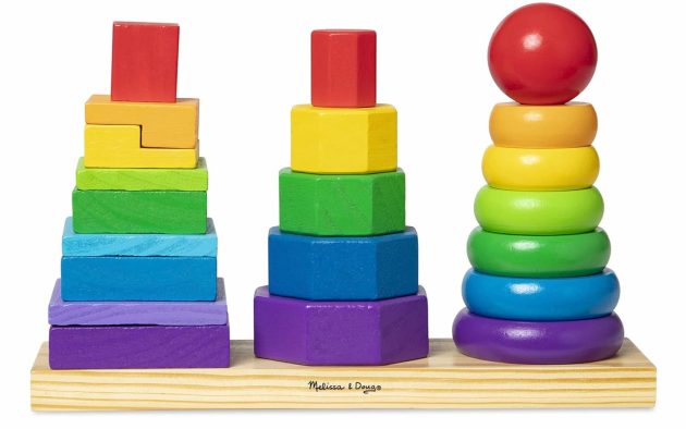 Melissa & Doug Geometric Stacker - Wooden Educational Toy