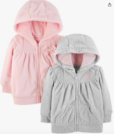 Simple Joys by Carter's Toddlers and Baby Girls' Fleece Full-Zip Hoodies, Pack of 2