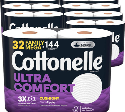 Cottonelle Ultra Comfort Family Mega Rolls Toilet Paper, 32-Count as low as $19.13 After Coupon (Reg. $34.79) + Free Shipping – 60¢/Roll, 32 Family Mega Rolls = 144 Regular Rolls