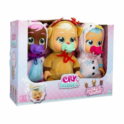 Cry Babies Tiny Cuddles Holly Jolly Edition 3pk 9-inch Baby Dolls