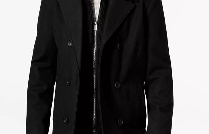 Kenneth Cole Men's Double-Breasted Wool-Blend Peacoat w/ Bib for $80 + free shipping