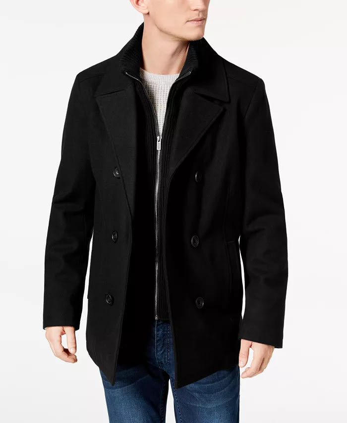 Kenneth Cole Men's Double-Breasted Wool-Blend Peacoat w/ Bib for $80 + free shipping