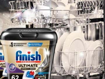 Finish Powerball Ultimate Infinity Shine Dishwashing Tablets, 62-Count as low as $12.21 After Coupon (Reg. $22.60) + Free Shipping – 20¢/Tablet