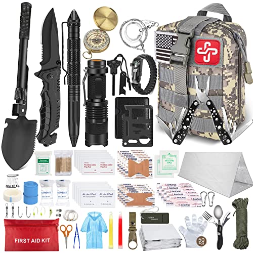 238Pcs Emergency Survival Kit and First Aid Kit, Professional Survival Gear Tool with Tactical Molle Pouch and Emergency Tent for Earthquake, Outdoor Adventure, Camping, Hiking, Hunting