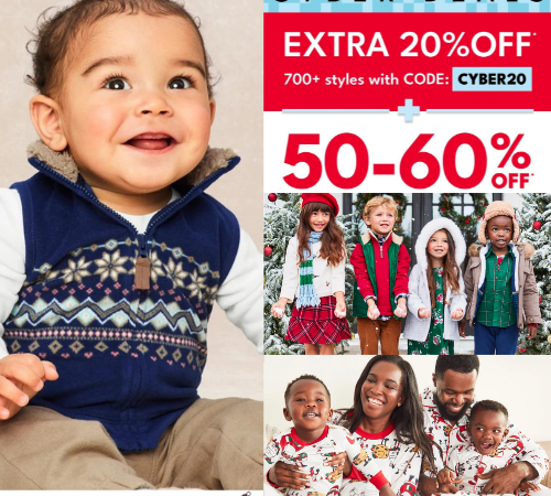 Carter’s 2-Day Cyber Deal! 50-60% Off Sitewide + Extra 20% Off with code CYBER20