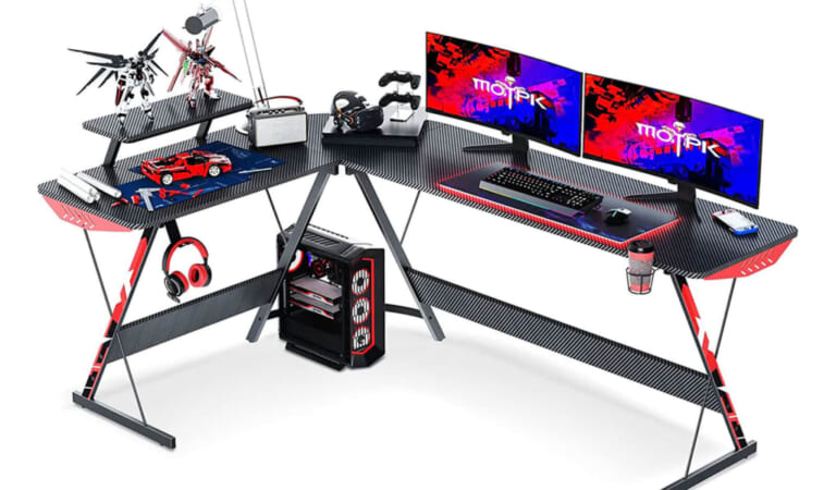 66" L-Shaped Carbon Fiber Computer Gaming Desk for $100 + free shipping