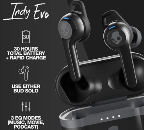 Skullcandy Indy Evo True Wireless In-Ear Bluetooth Earbuds $14.99 (Reg. $70) – 30-Hour Battery – True Black and Chill Grey