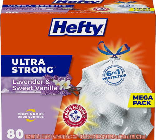 Hefty Ultra Strong Multipurpose 13-Gallon Tall Kitchen Trash Bags, Lavender & Sweet Vanilla, 80-Count as low as $13.22 After Coupon (Reg. $16) – $0.17/Bag