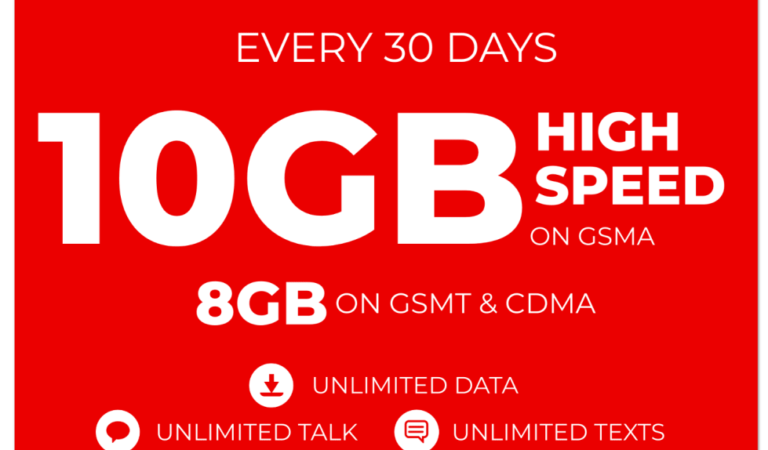 Red Pocket 1-Year Unlimited + 10GB Monthly Data Prepaid Plan with SIM Card for $190 + free shipping