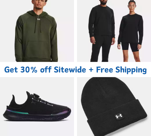 Get 30% off Sitewide + Free Shipping on UnderArmour! thru 12/01!