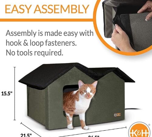 K&H Pet Products Outdoor Heated Extra-Wide Cat House $69.59 After Coupon (Reg. $174) + Free Shipping, Olive/Black 26.5 X 15.5 X 21.5 Inches