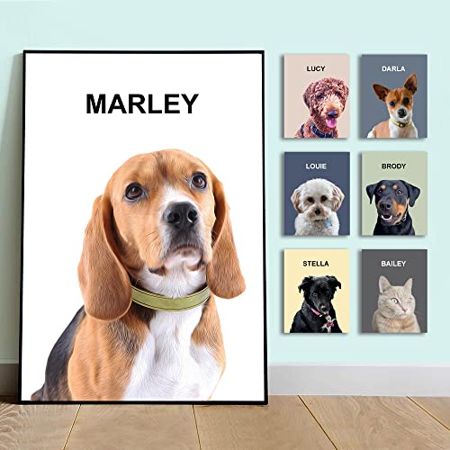 TEXTURE OF DREAMS Custom Pet Portrait Canvas Wall Art with your photo and Pet Lovely Name for Home Décor, Personalized Framed Dog Drawing Artwork, New Dog/Cat Memorial Gift (12x16 inches, BLUSH PINK)