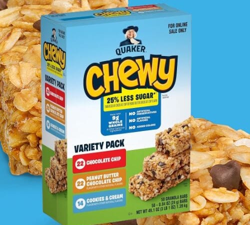 Quaker Chewy Lower Sugar Granola Bars, 3-Flavor Variety Pack, 58-Count as low as $9.50 Shipped Free (Reg. $16) – 16¢/Bar