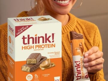 think! High Protein Bars, 12-Count (Creamy Peanut Butter or Brownie Crunch) as low as $10.44 After Coupon (Reg. $26.20) + Free Shipping – 87¢/Bar
