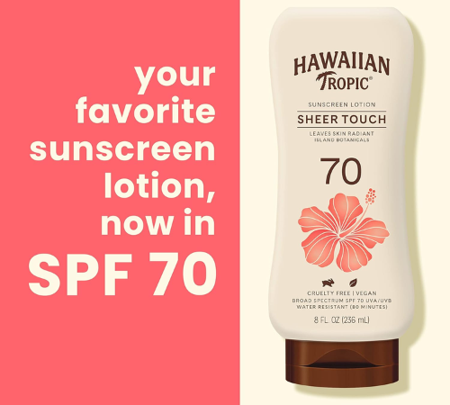 Hawaiian Tropic Mango Scent Sheer Touch Lotion Sunscreen SPF 70, 8 Oz as low as $5.39 After Coupon (Reg. $15) + Free Shipping