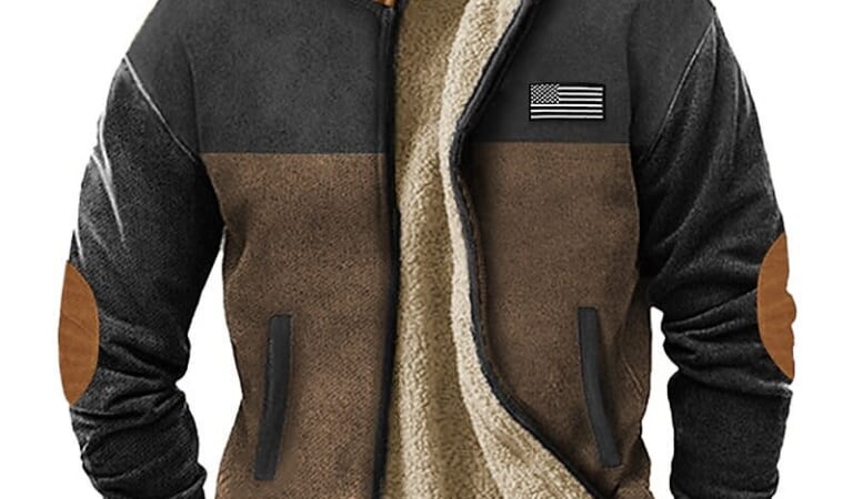 Men's Flag Patchwork Fleece Coat for $22 + $5 s&h