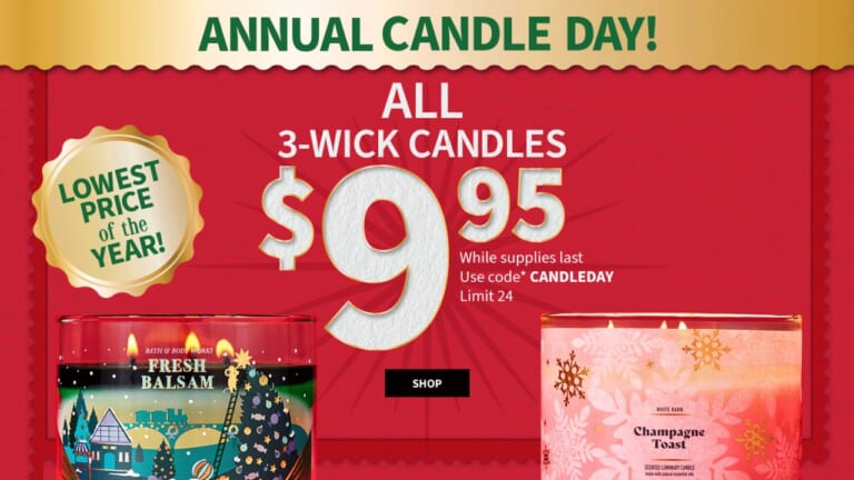 Bath & Body Works | $9.95 3-Wick Candles Ends Today!