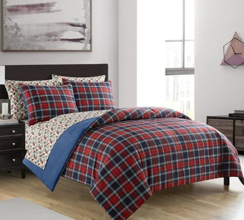 Dearfoams Super Soft Red Tartan Plaid Bed in a Bag Bedding 7-Piece Set (Queen) $33.02 (Reg. $80)