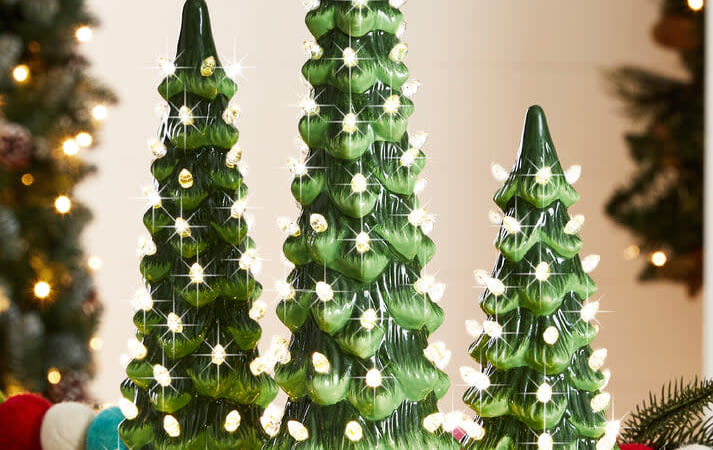 Best Choice Products Pre-Lit Ceramic Tabletop Christmas Trees 3-Pack for $50 + free shipping