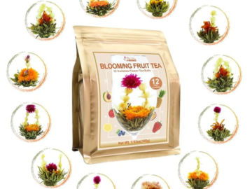 Gift yourself or a tea enthusiast in your life this Blooming Flowering Tea in 12 Delicious Fruit Flavors $11.99 (Reg. $14.99)
