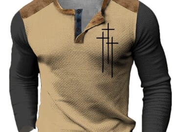 Men's 3D Graphic Waffle Henley for $9 + $5 s&h