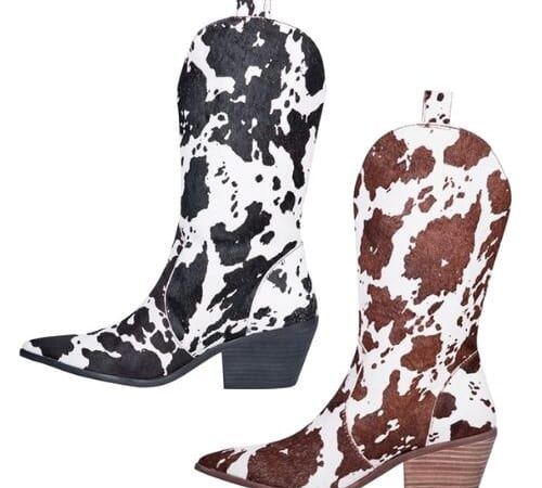 Women’s Leather Cow Print Mid-Calf Boots $50 Shipped Free (Reg. $150) – Brown or Black/White, Size 6-11, Lowest price in 30 days