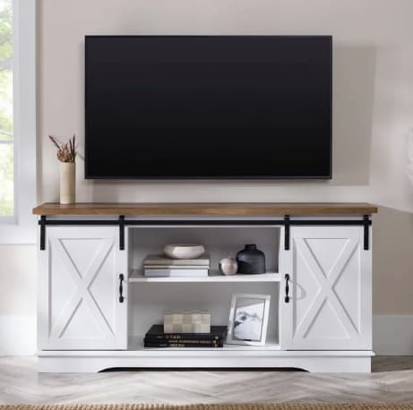 Woven Paths Farmhouse Sliding Barn Door TV Stand