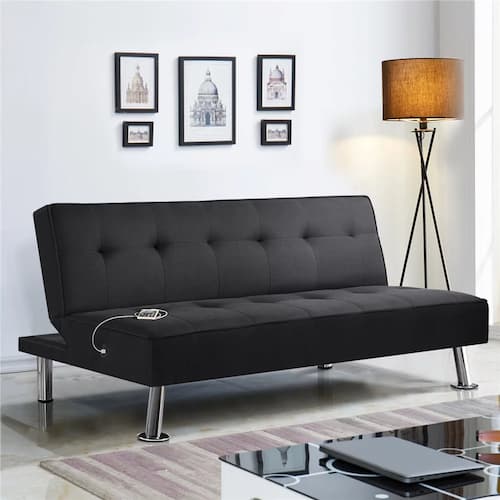 Alden Design Modern Fabric Convertible Futon with USB