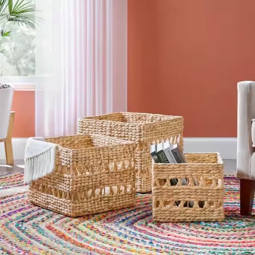 StyleWell Wicker Cube Storage Baskets (Set of 3)