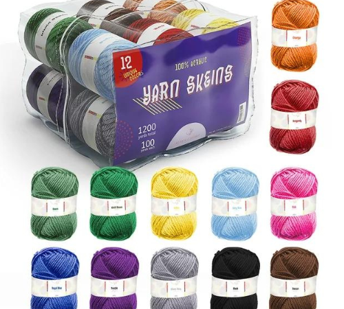 Craftbud 12-Piece Multi-Colored Acrylic Hand Knitting Yarn for Crochet $13.99(Reg. $30) – $1.17 each