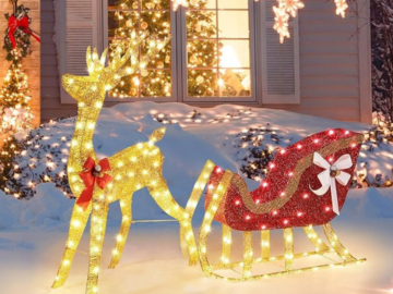 Transform your space into a winter wonderland with Yaheetech 4ft Lighted Christmas Reindeer & Santa Sleigh Set for just $55.85 After Code + Coupon (Reg. $79.79) + Free Shipping