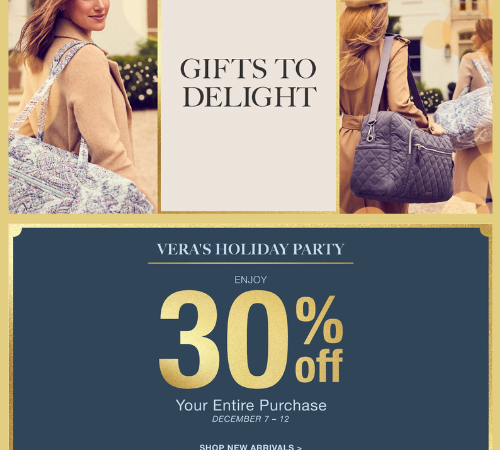 Vera Badley’s Holiday Party Sale: Get 30% Off Your Entire Purchase