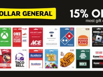 Dollar General | 15% Off Most Gift Cards On 12/15