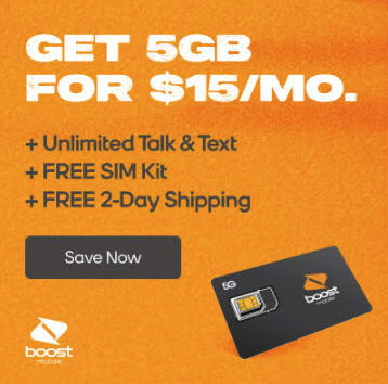 Boost Mobile 5GB Data for $15 per month + free shipping