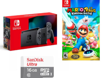 Nintendo Switch 32GB Console w/ Mario + Rabbids Kingdom Battle, 16GB microSD Card for $299 + free shipping