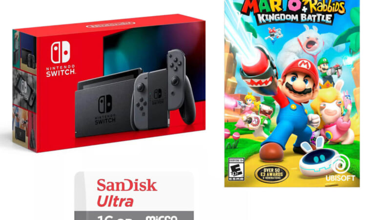 Nintendo Switch 32GB Console w/ Mario + Rabbids Kingdom Battle, 16GB microSD Card for $299 + free shipping