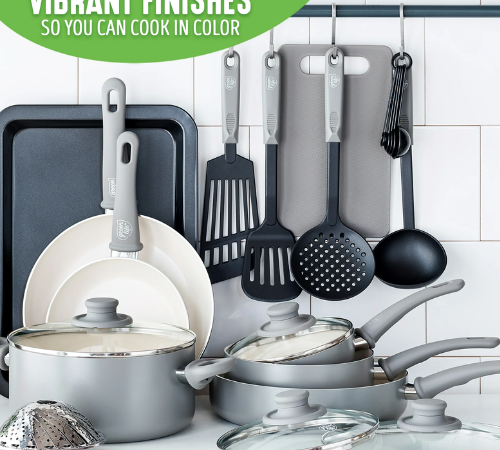 GreenLife 18-Piece Soft Grip Ceramic Non-Stick Cookware Set $59 Shipped Free (Reg. $130) – Various Colors