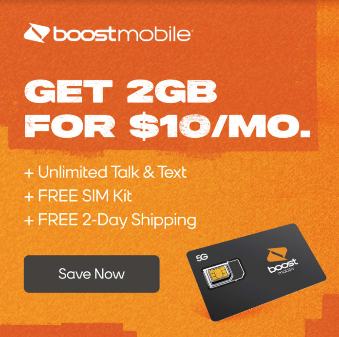 Boost Mobile 2GB Data for $10 per month + free shipping