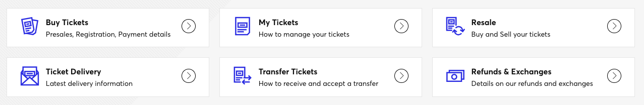 screenshot from ticketmaster showing all your ticket purchasing options