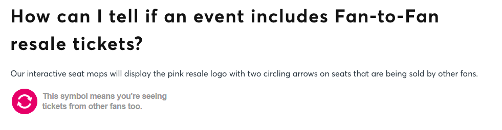 screenshot from Ticketmaster showing how you an identify fan-to-fan resale tickets