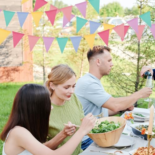 48 Pieces Reusable Pennant Banner Flags Multicolor Burlap Bunting Triangle Rainbow Garland Flag Pennants String for Outdoor Garden Classroom Hanging Birthday Party Decorations