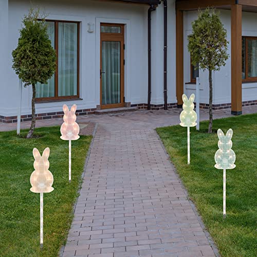 4ct Plaid Pastel Bunny Easter Pathway Marker Lawn Stakes Clear Lights