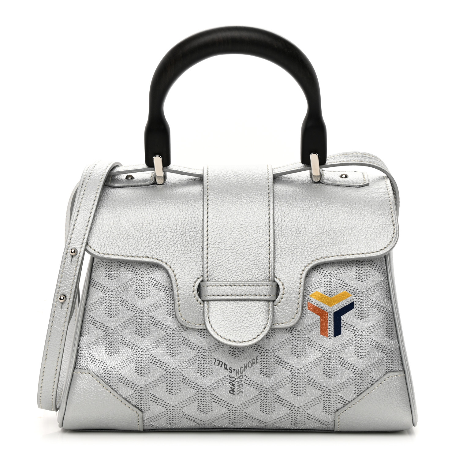 front view image of GOYARD Goyardine Precious Metals Mini Saigon in the color Silver by FASHIONPHILE