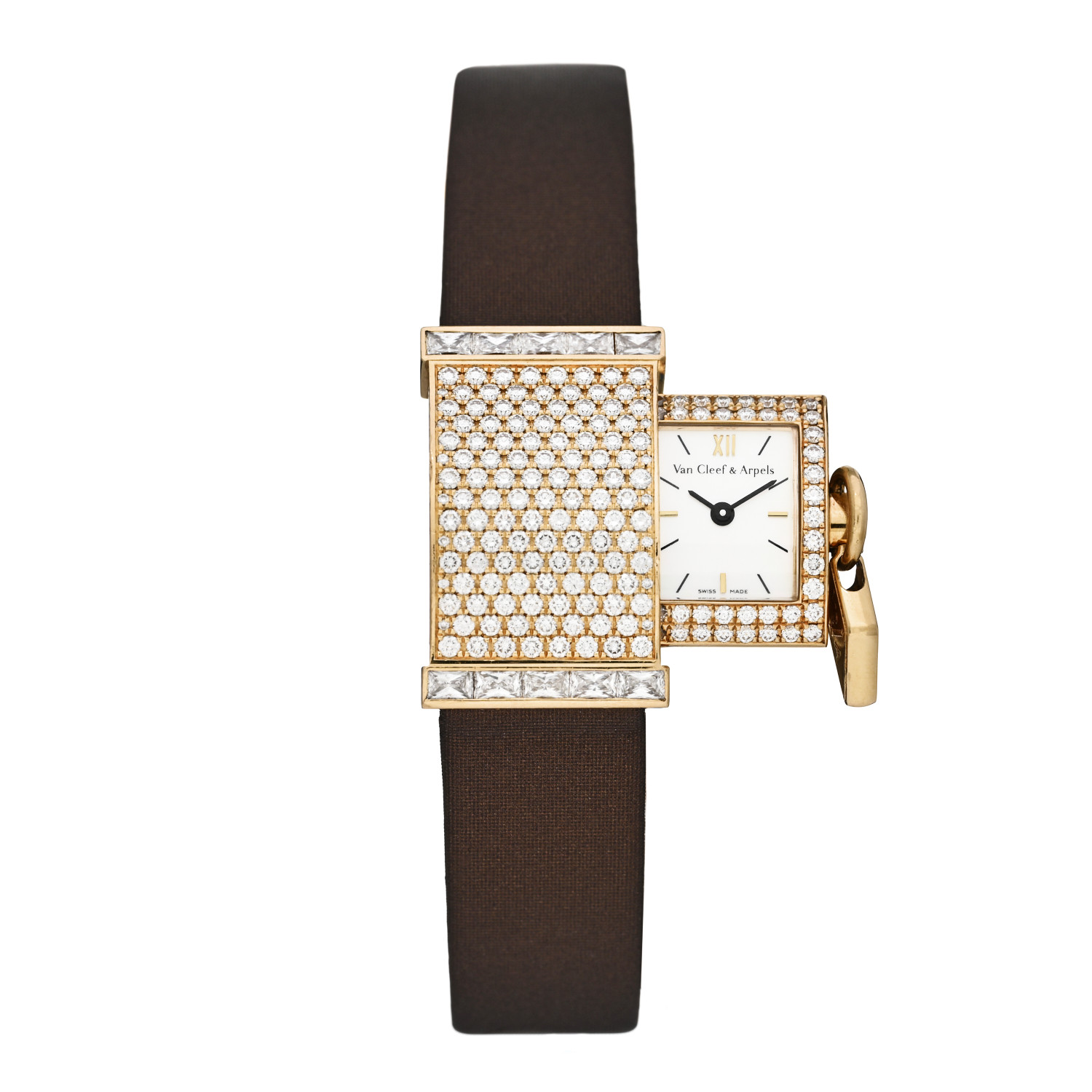 image of a VAN CLEEF & ARPELS 18K Yellow Gold Satin Diamond 17mm Secret Pavée Quartz Watch by FASHIONPHILE